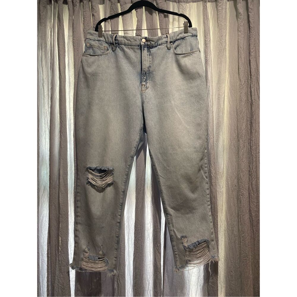 Good American blue jeans women plus SZ 16 ripped weathered ankle Skinnyish Fit,